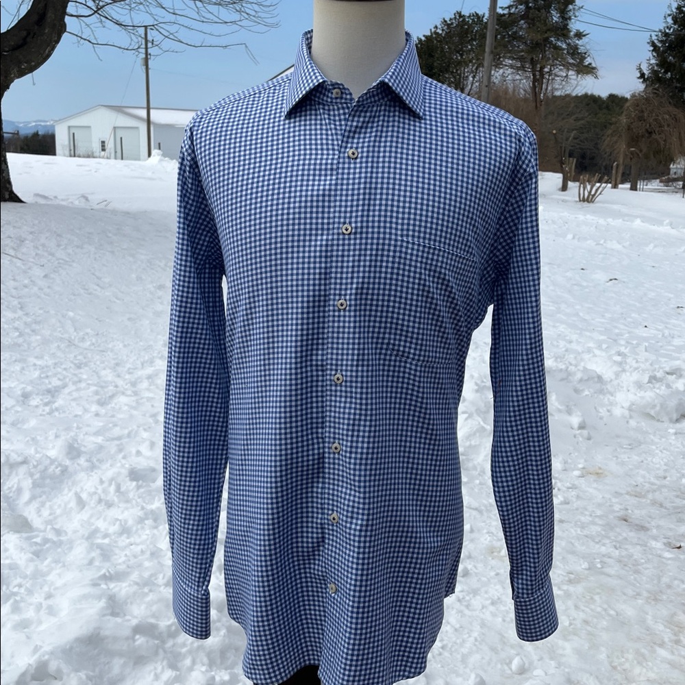 -Peter Millar Blue/White Gingham Button Down L/S As New Shirt Men's Size L - Picture 6 of 14